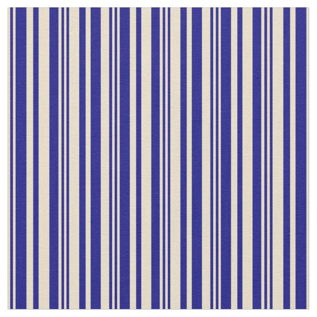 Tan & Blue Coloured Stripes/Lines Pattern Fabric (Close Up)