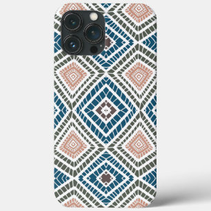 tan blue green African Tribal Mud Cloth iPhone 13 Pro Max Case