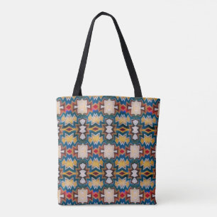 Tan, Blue, White & Red Tribal Inspired Shapes Tote Bag