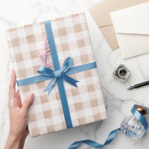 Tan Blush Cream Plaid Stripes Bridal Shower Wrapping Paper