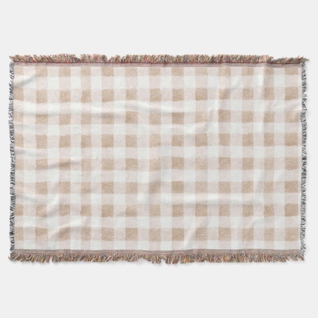 Tan Blush Cream Plaid Stripes   Throw Blanket (Front)
