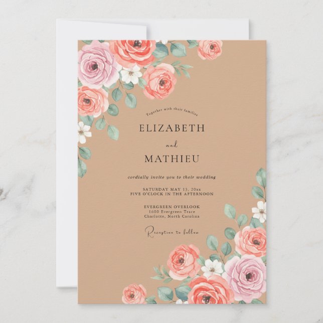 Tan Blush Ranunculus Eucalyptus Wedding Invitation (Front)