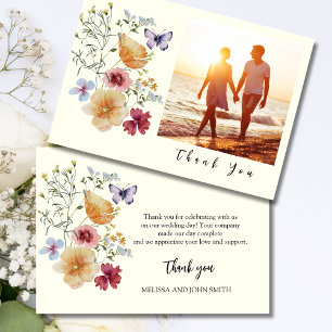 Tan Boho Wildflower Wedding Thank You Card