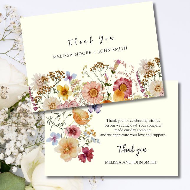 Tan Boho Wildflower Wedding Thank You Card (Creator Uploaded)