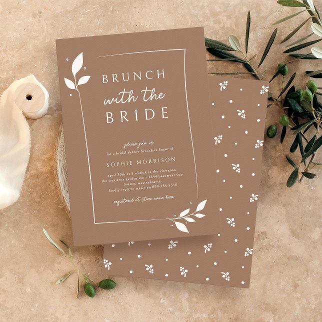 Tan Botanical Brunch With The Bride Bridal Shower Invitation (Creator Uploaded)