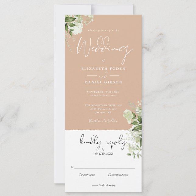 Tan Botanical Floral All In One Wedding  Invitation (Front)