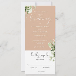 Tan Botanical Floral All In One Wedding Invitation