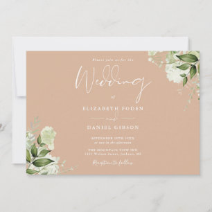 Tan Botanical Greenery Photo Wedding Invitation