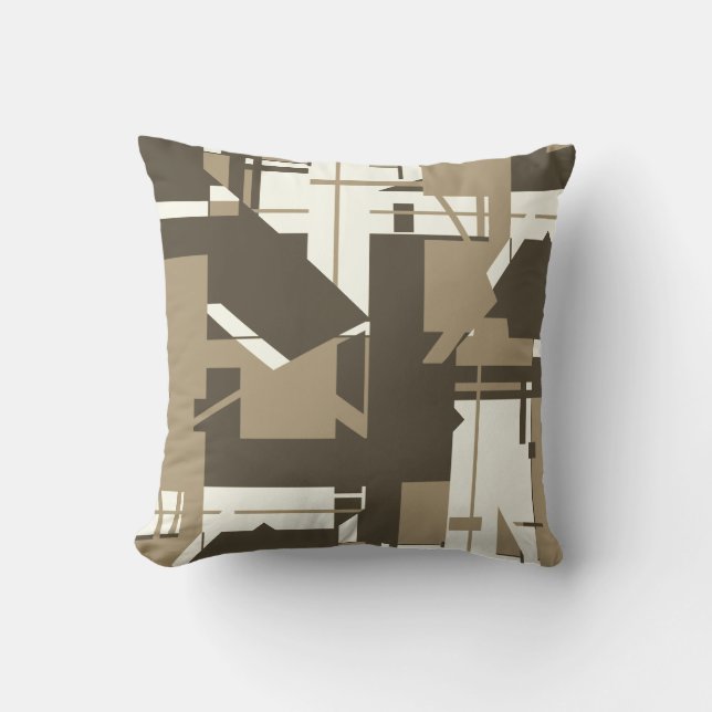 Tan Brown Beige Abstract MCM-inspired Design Cushion (Front)