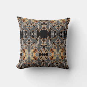 Tan Brown Beige Black Grey Mediterranean Mosaic Cushion