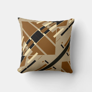 Tan Brown Beige Black Southwest Diagonal Mosaics Cushion