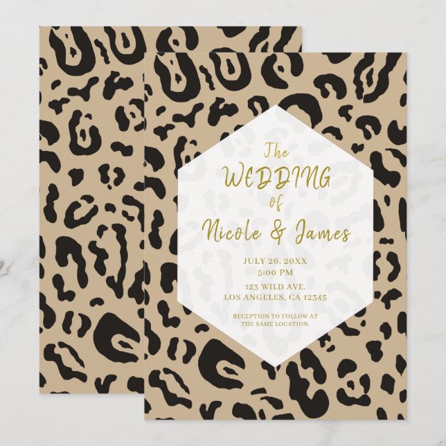 Tan Brown & Black Cheetah Leopard Chic Wedding  Invitation (Front/Back)