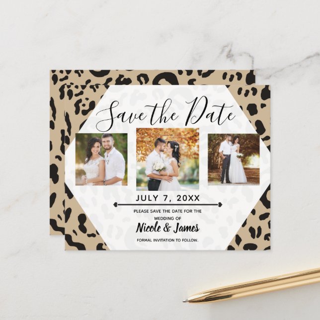 Tan Brown & Black Cheetah Leopard Save the Date (Front/Back In Situ)