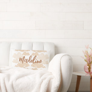 Tan Brown Chinoiserie Cloud Name Lumbar Cushion