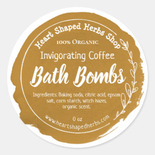 Tan Brown Coffee Watercolor Bath Bomb Classic Round Sticker