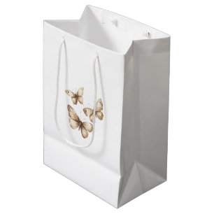 Tan Brown Cream Butterflies Medium Gift Bag