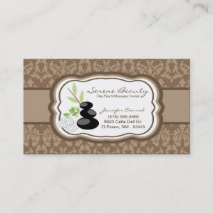 Tan Brown Damask Spa Hot Stones Business Card