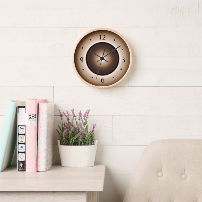 Tan/Brown Moon Effect Printed Design Round Clock (Reading Room)