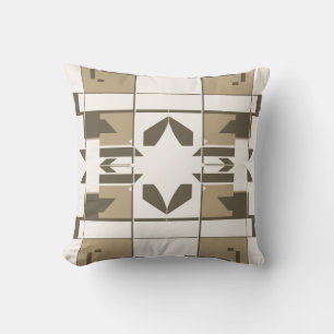 Tan Brown Off-White Mediterranean Chequerboard Cushion