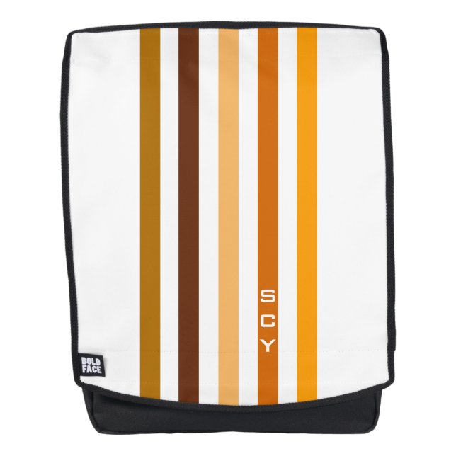 Tan Brown Orange Vertical Stripes Monogram Backpack (Front)