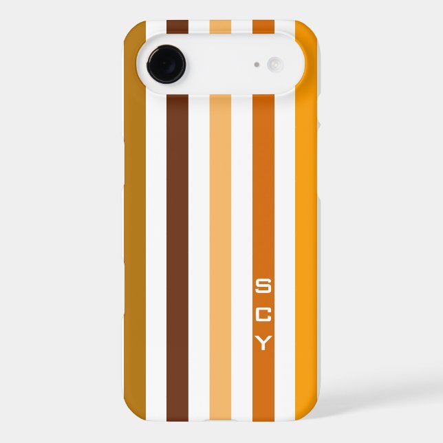Tan Brown Orange Vertical Stripes Monogram Case-Mate iPhone Case (Back)