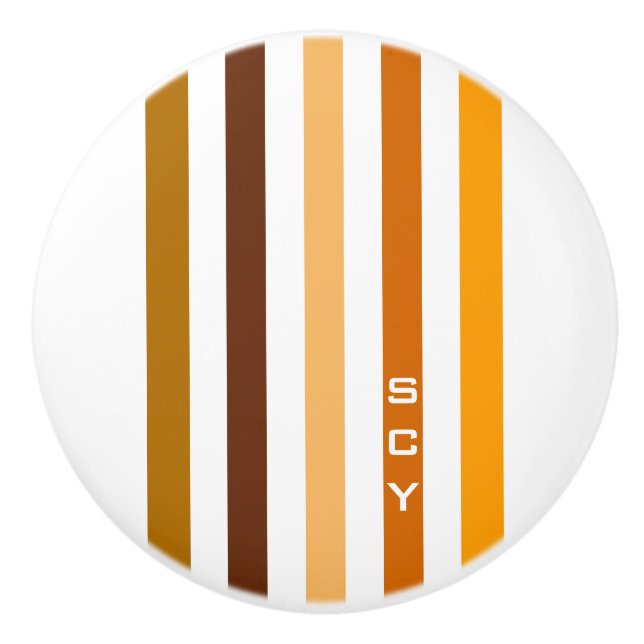 Tan Brown Orange Vertical Stripes Monogram Ceramic Knob (Front)