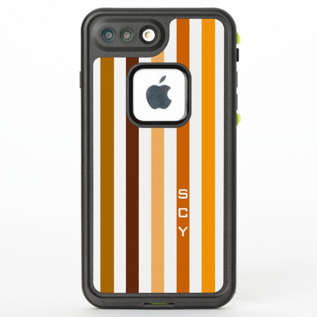 Tan Brown Orange Vertical Stripes Monogram LifeProof iPhone Case (Back)