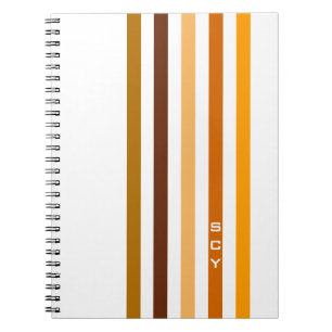 Tan Brown Orange Vertical Stripes Monogram Spiral Notebook