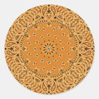 Tan Brown Paisley Western Bandanna Scarf Print Classic Round Sticker