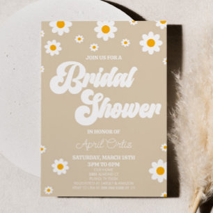 Tan Brown Retro Daisy Flower Bridal Shower Invitation