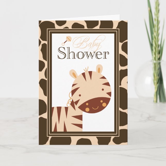 Tan + brown zebra boys baby shower invitation (Front)