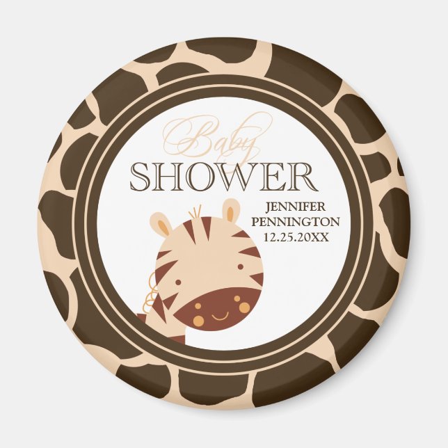 Tan + brown zebra boys baby shower magnet (Front)