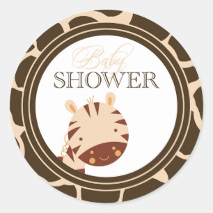 Tan + brown zebra boys baby shower stickers