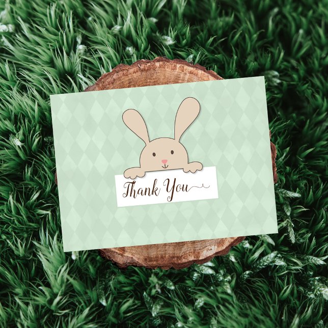 Tan Bunny Baby Shower Green Argyle Thank You Card (Creator Uploaded)