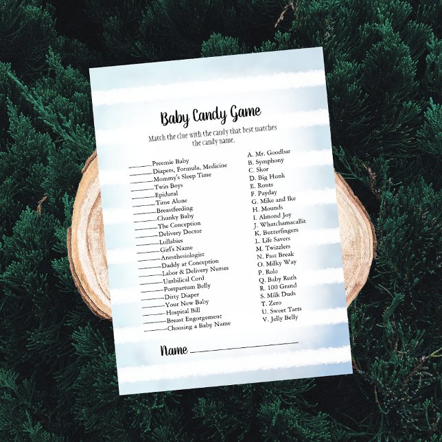 Tan Bunny Blue Baby Candy Baby Shower Game Invitation (Creator Uploaded)