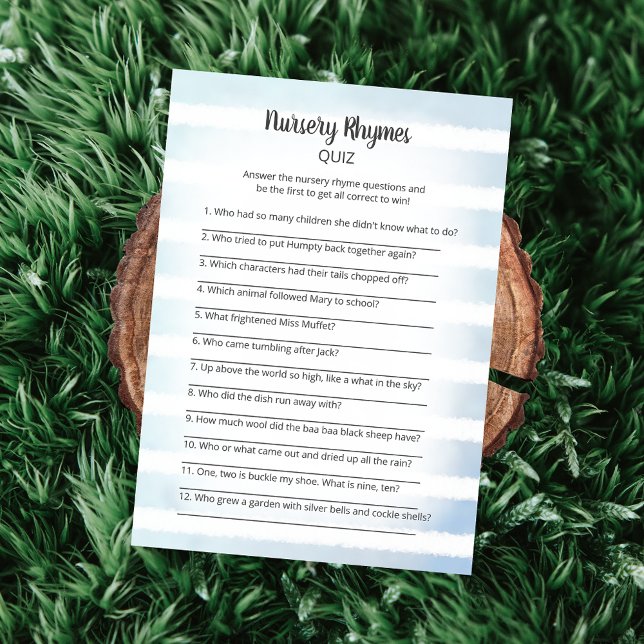 Tan Bunny Blue Nursery Rhymes Quiz Game Invitation (Creator Uploaded)