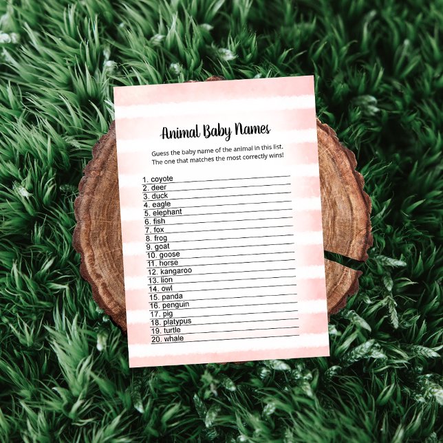 Tan Bunny Pink Animal Baby Names Game Card (Creator Uploaded)