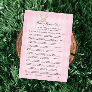 Tan Bunny Pink Argyle Nursery Rhymes Game Invitation