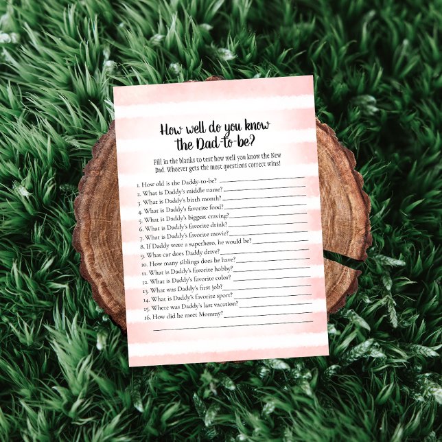 Tan Bunny Pink Who Knows Dad Best Shower Game Invitation (Creator Uploaded)