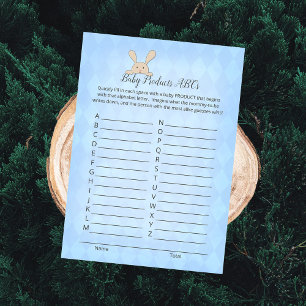 Tan Bunny Rabbit Blue Argyle Baby Products Game Invitation