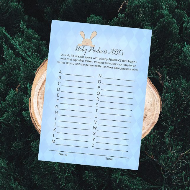 Tan Bunny Rabbit Blue Argyle Baby Products Game Invitation (Creator Uploaded)