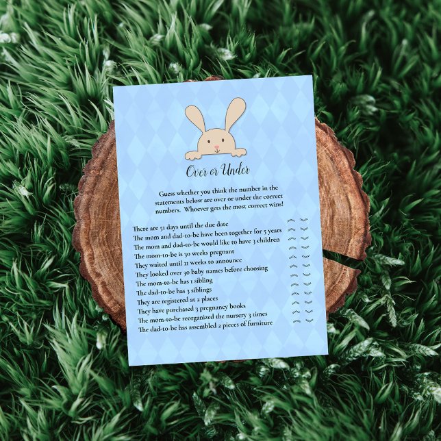 Tan Bunny Rabbit Blue Over Under Shower Game Invitation (Creator Uploaded)