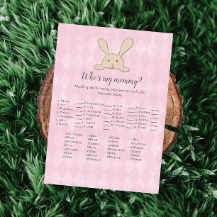 Tan Bunny Rabbit Pink Who's My Mummy Game Invitation