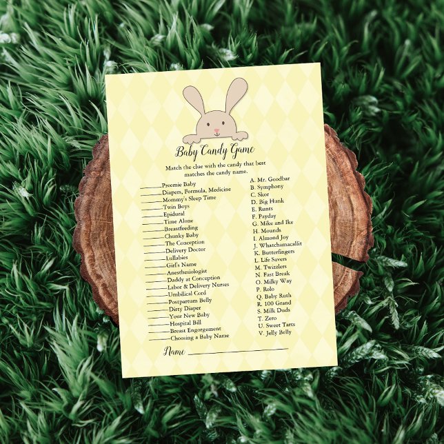 Tan Bunny Rabbit Yellow Baby Candy Shower Game Invitation (Creator Uploaded)