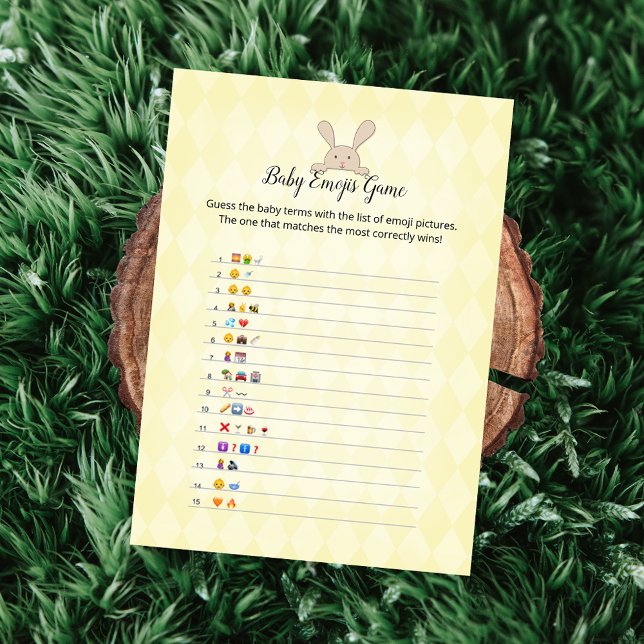 Tan Bunny Yellow Argyle Baby Emoji Pictures Game Invitation (Creator Uploaded)
