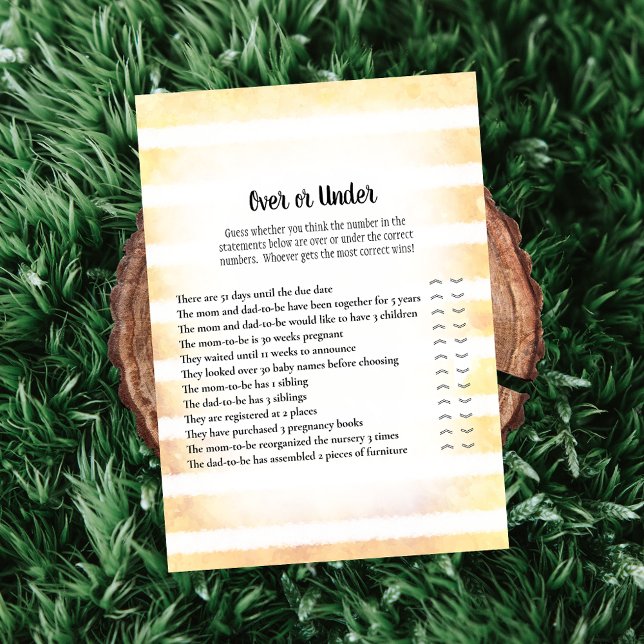 Tan Bunny Yellow Over Under Baby Shower Game Invitation (Creator Uploaded)