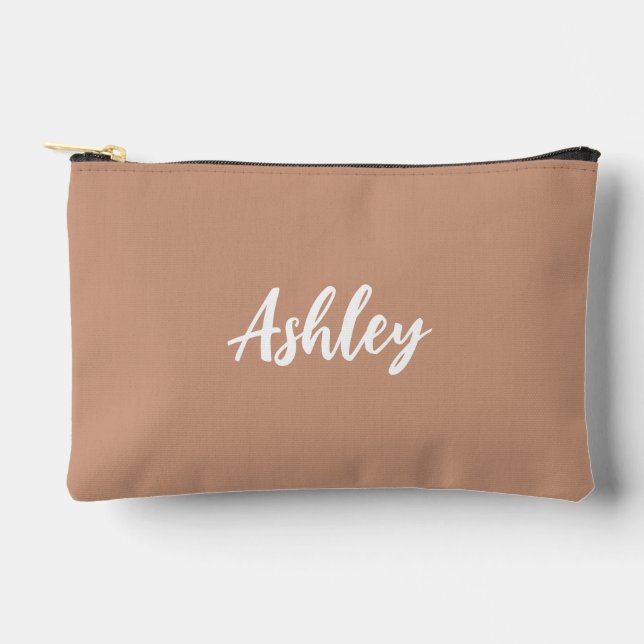 Tan calligraphy monogram accessory pouch (Front)