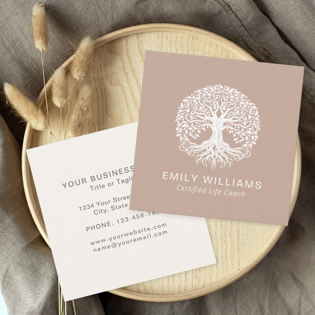 Tan Celtic Tree of Life Coach Square Business Card (Creator Uploaded)
