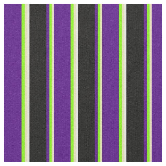 Tan, Chartreuse, Indigo, Black, and White Lines Fabric (Close Up)