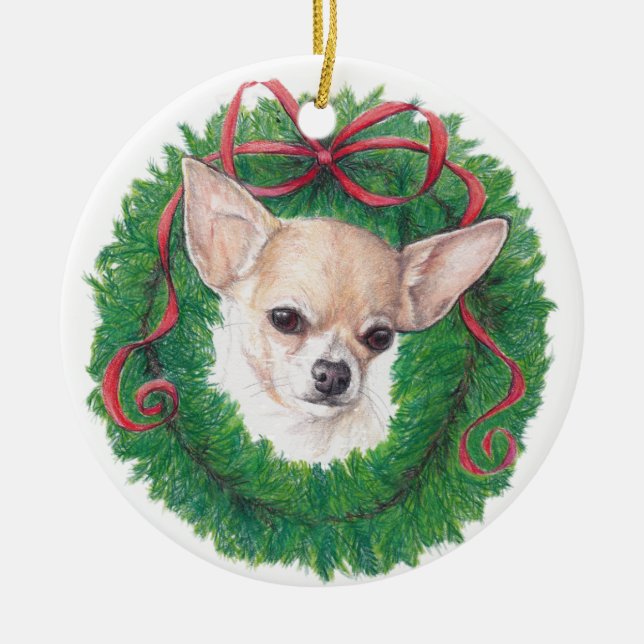 Tan Chihuahua Dog Art Ornament (Front)